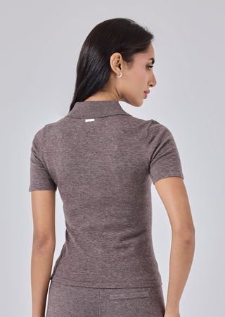 Women's Polo Top Taupe Marl