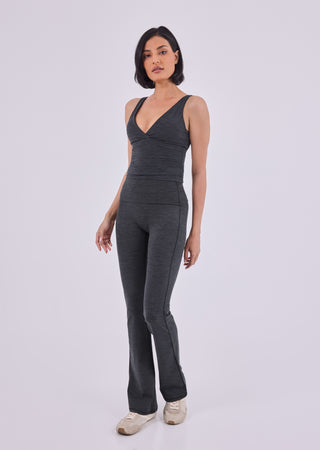 Women's Fold Waist Kick Flare Legging Dark Grey Marl (Long)