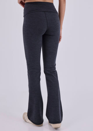 Women's Fold Waist Kick Flare Legging Dark Grey Marl (Long)