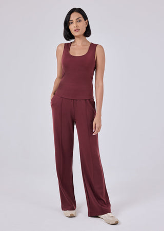 Women's Straight Leg Pant Short Length Dark Burgundy