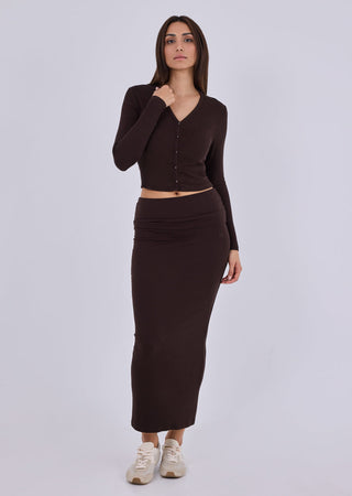 Women's V-Neck Cardigan Dark Cocoa