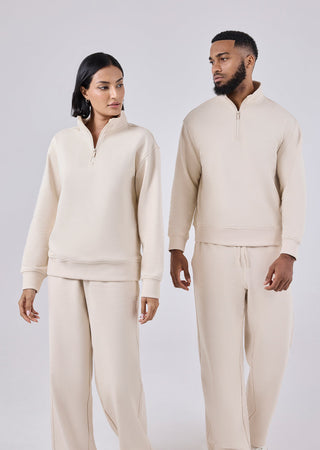 Unisex Oversized 1/2 Zip Sweater Ecru