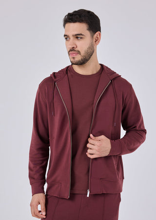 Men's Zip Up Hoodie Dark Burgundy